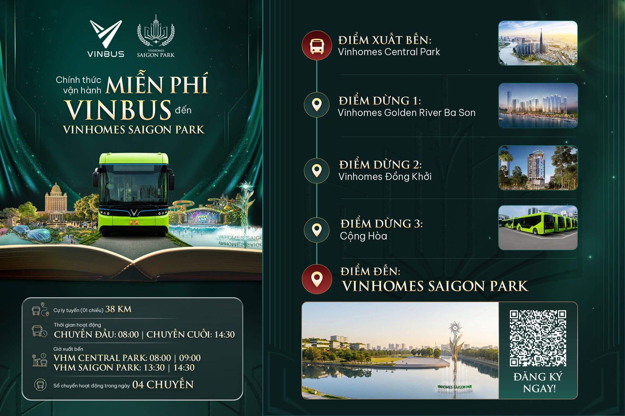 Xe bus miễn phí từ Vinhomes Central Park đi Vinhomes Saigon Park